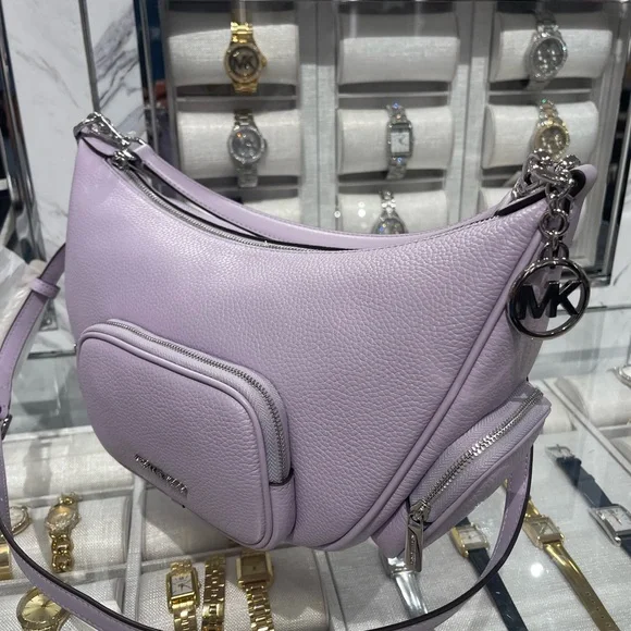 MICHAEL KORS Merritt Medium Pebbled Leather Convertible Shoulder BagQuartz NWT